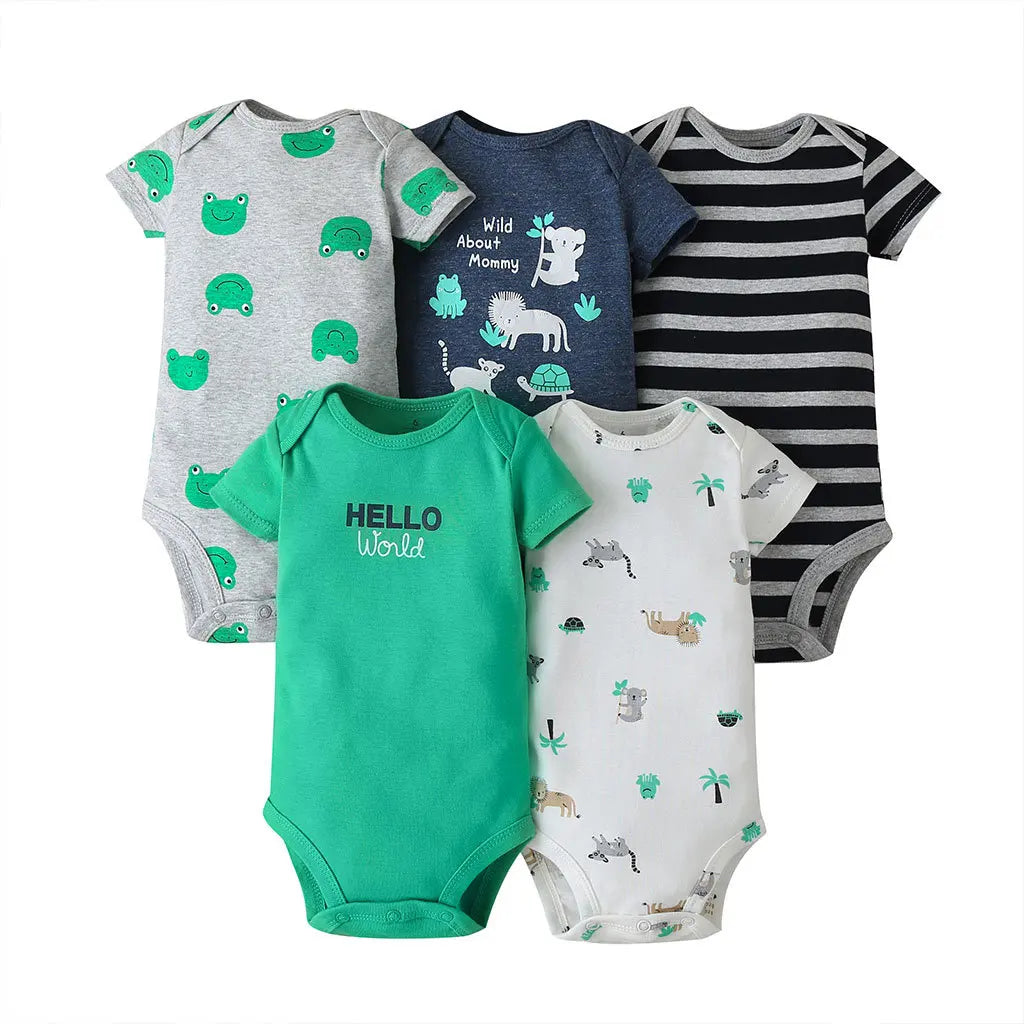 Baby Cotton Cartoon Romper – Short Sleeve Jumpsuit (0–24M)