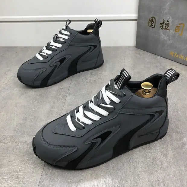 Chunky Sneakers Men Cover Bottom Board Shoes Fashion Casual Microfiber Leather Upper Increased Internal Platform Running Shoes