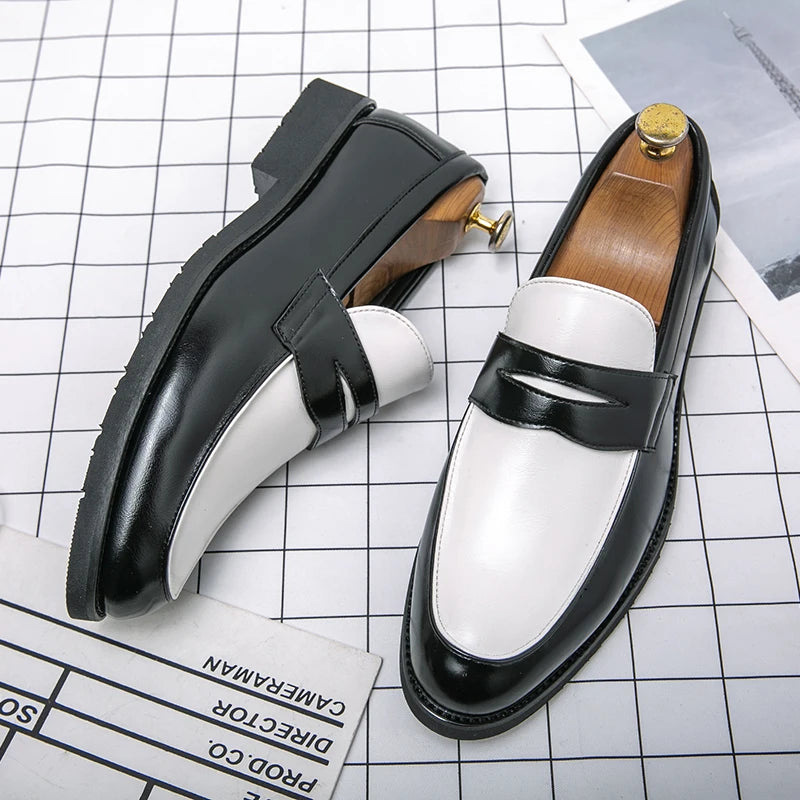 Fashion New Pointed Two-tone Mixed Patchwork Slip on For Men Wedding Homecoming Dress Shoes Flats Casual Loafer  Zapatos Hombre