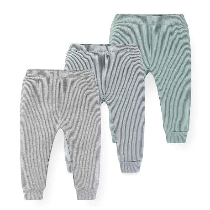 Baby Cotton Solid Pants 3-Pack – Soft Elastic Waist Trousers (0–24M)