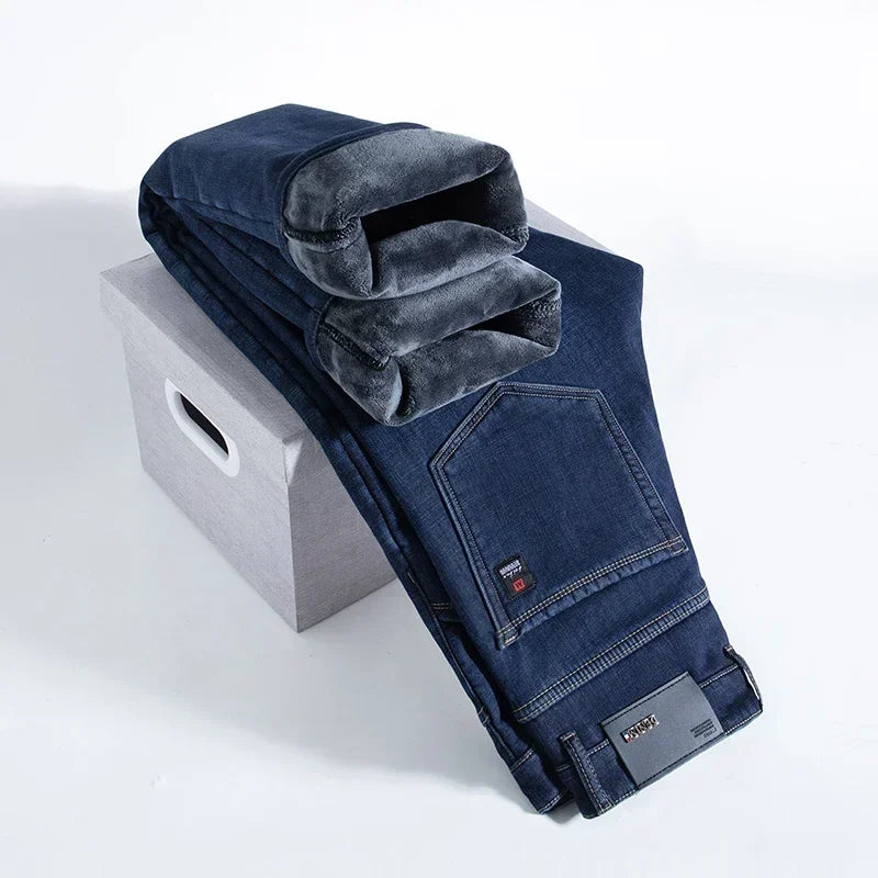 Men's Fleece-Lined Straight Jeans – Warm Winter Denim