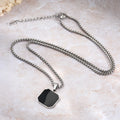 Geometric Square Pendant Necklace – Stainless Steel Sweater Chain