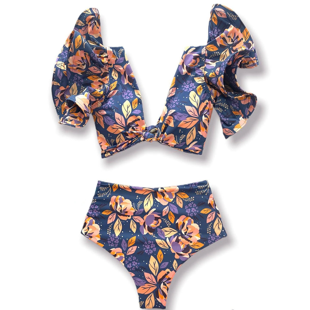 2025 New Sexy High Waist Bikini Sets Ruffle Swimwear Women Swimsuit Print Floral Dots V-neck Beach Wear Bathing Suits Biquini