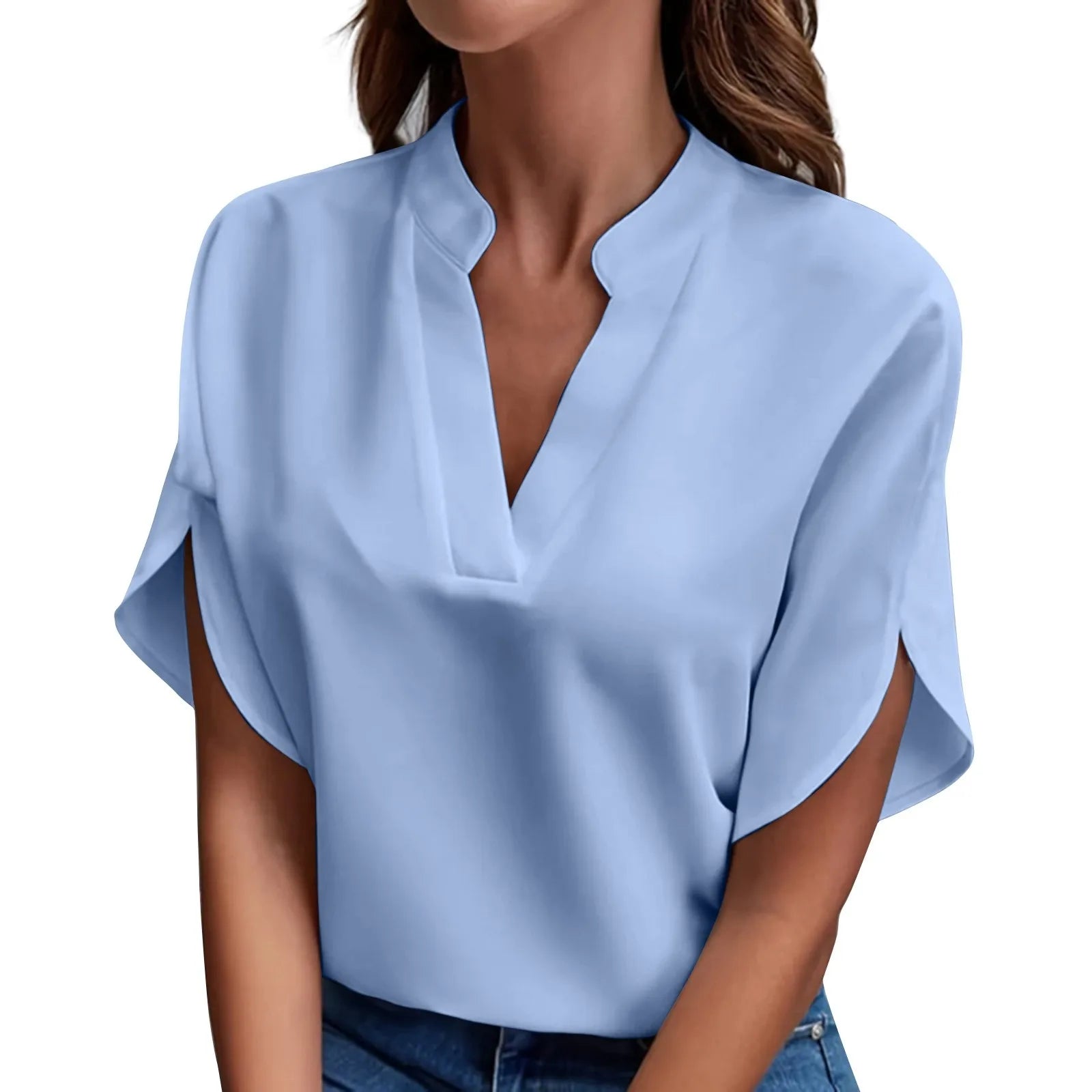 Women's Casual Chiffon Blouse | Mandarin Collar 3/4 Sleeve Pullover Top | 8 Colors | S–XXL