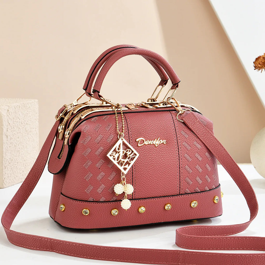 Fashionable Minimalist Women's Handbag Crossbody Shoulder Bag PU Material City Style Small Square Bag Metal Rivet Detail