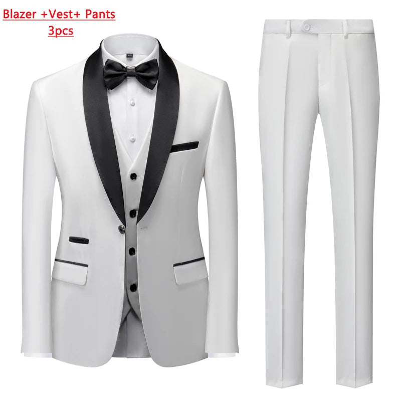 M-6XL Men's Casual Business Have Smoking Suit High End Brand Boutique Fashion Blazer Vest Pants Groom Wedding Dress Party Suit