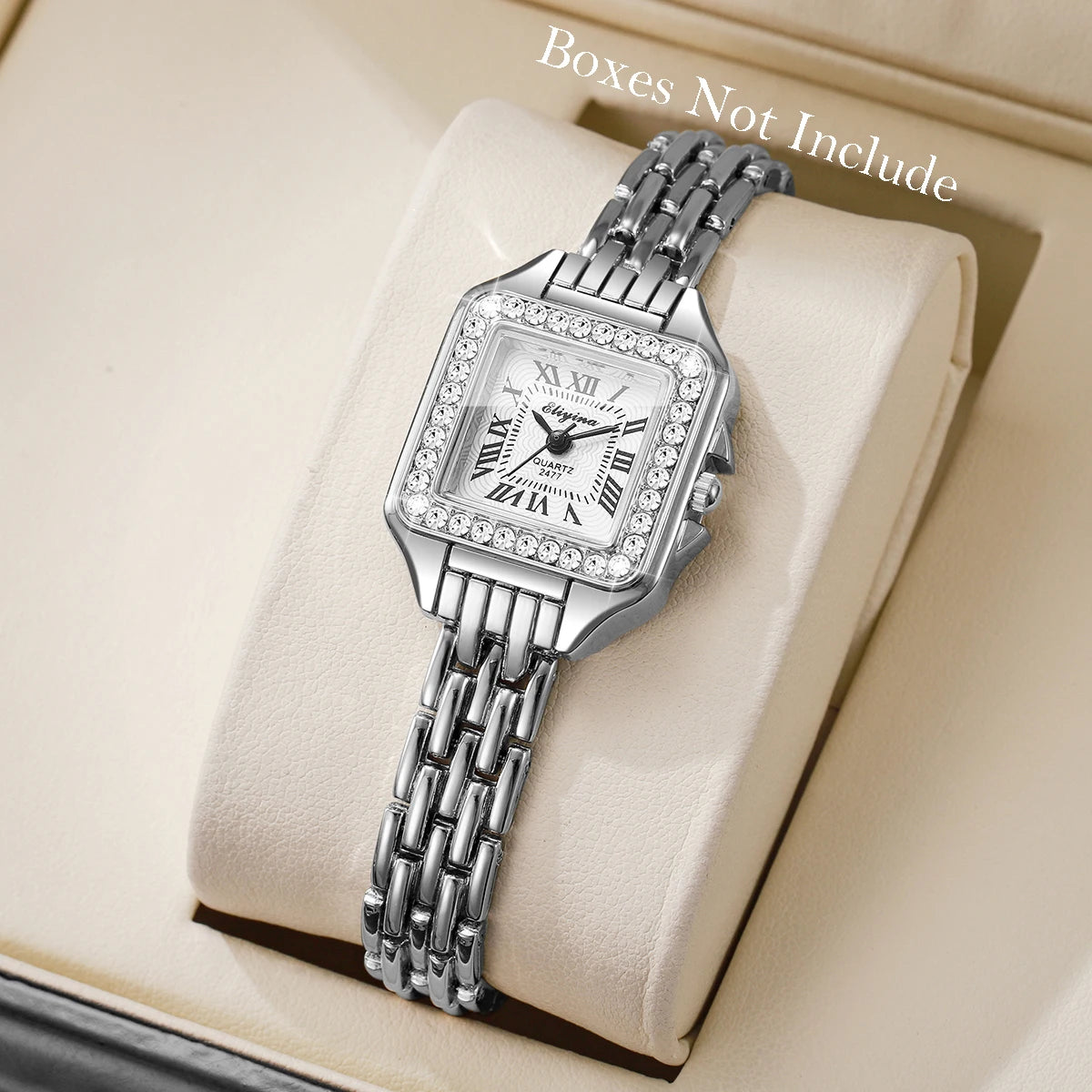 Women's Rhinestone Square Dial Watch | Roman Numeral Quartz Wristwatch