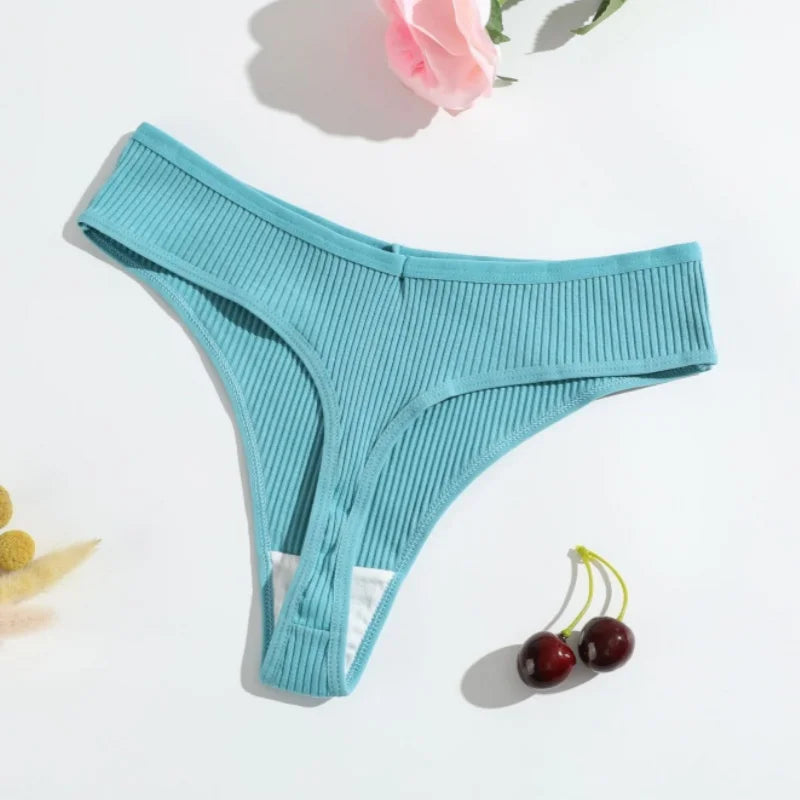 7Pcs/Set Women Cotton Panties Solid Color Thongs Female Low Rise T-back Underwear Sexy Lingerie Intimates S-XL G-String