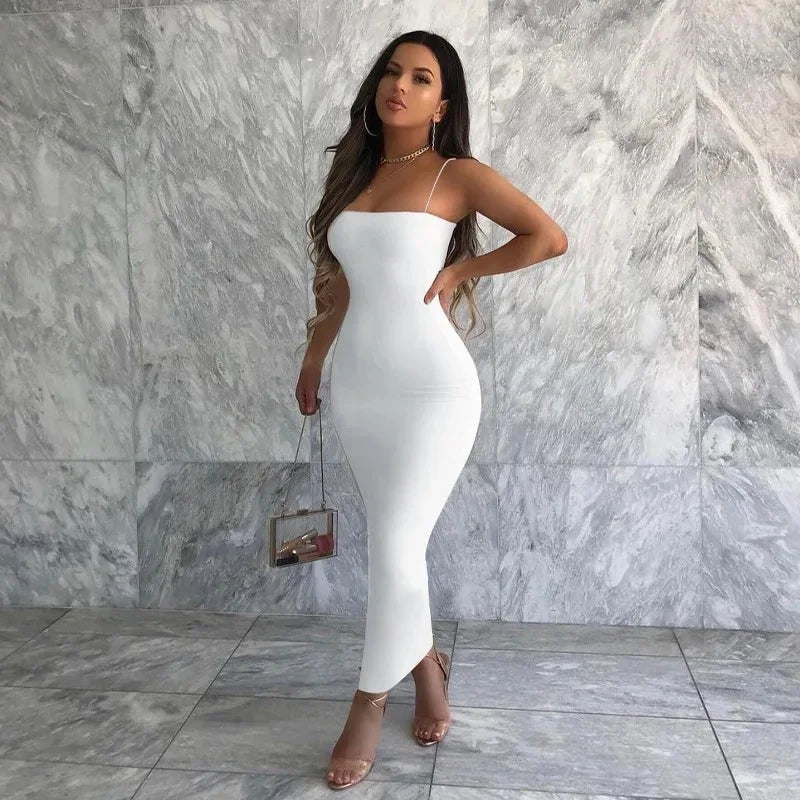 Women's Backless Spaghetti Strap Bodycon Maxi Dress – Sleeveless Sexy Club Party Dress