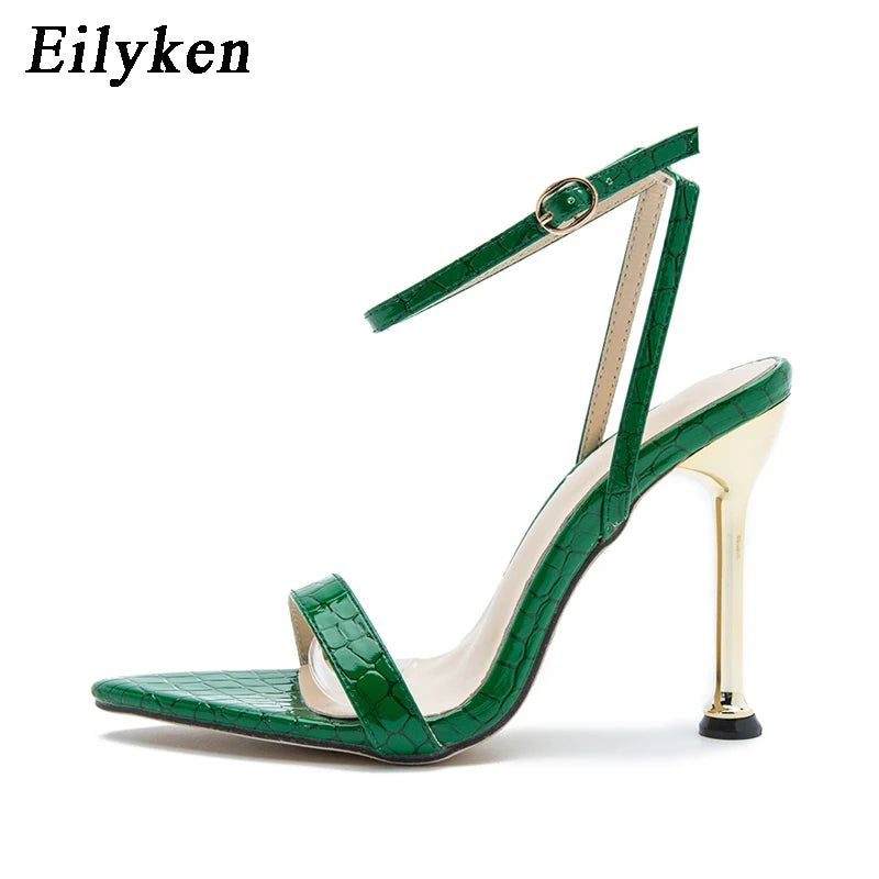 Eilyken Ankle Buckle Strap Green High Heels Sandals Women's Pointed Toe Party Female Shoes Sandalias Mujer