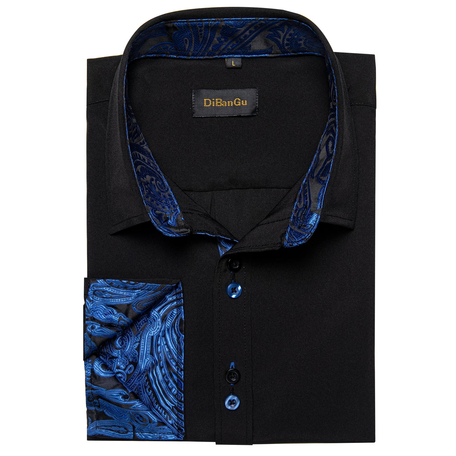 Men's Polyester Cotton Solid Black Shirts Long Sleeve Blue Paisley Patchwork Social Casual Dress Shirt Elegant Men Clothing
