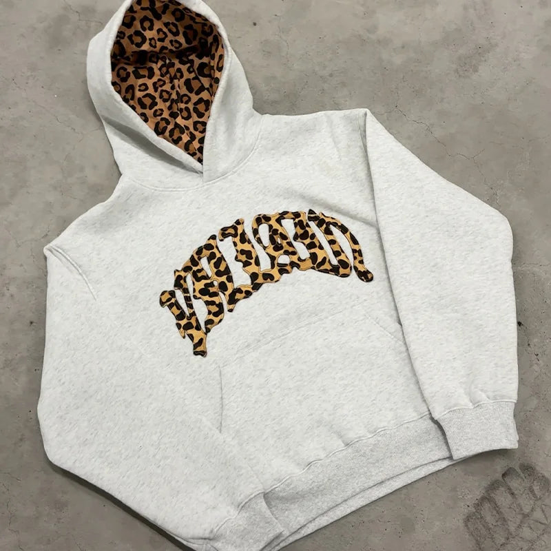 Y2K Leopard Embroidered Hoodie Co-ord Set – Unisex Casual Streetwear