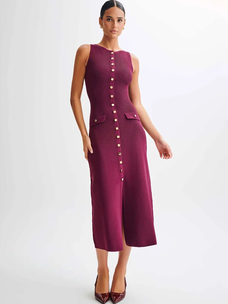 Women's Sleeveless Knit Ribbed Maxi Dress — Slim Fit, Ankle-Length