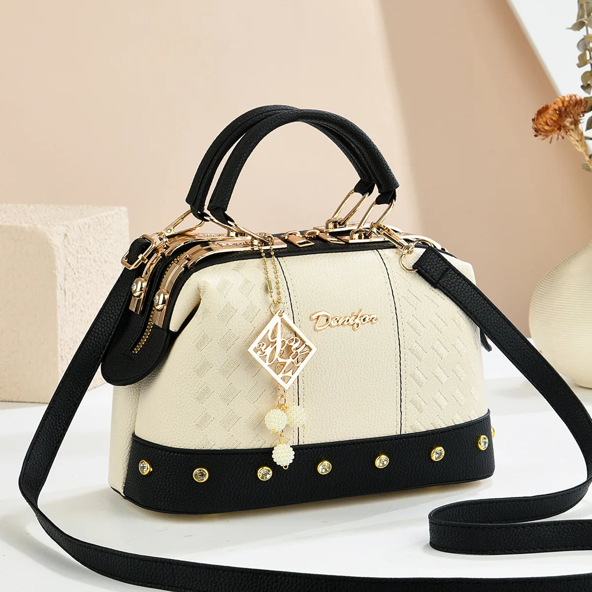Fashionable Minimalist Women's Handbag Crossbody Shoulder Bag PU Material City Style Small Square Bag Metal Rivet Detail