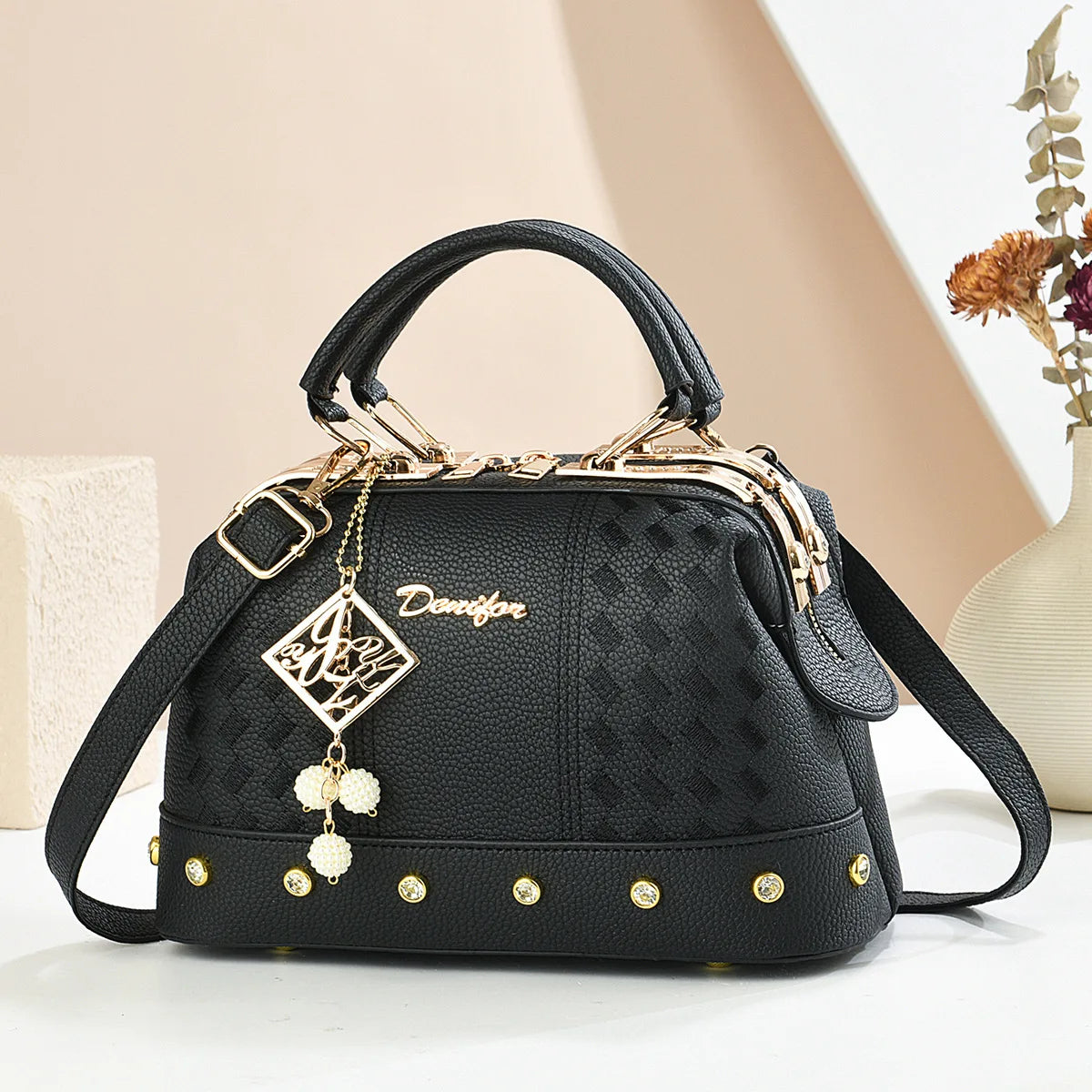 Fashionable Minimalist Women's Handbag Crossbody Shoulder Bag PU Material City Style Small Square Bag Metal Rivet Detail