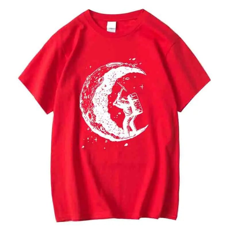 Men's Moon Print Casual T-Shirt — Breathable Cotton Blend Summer Tee