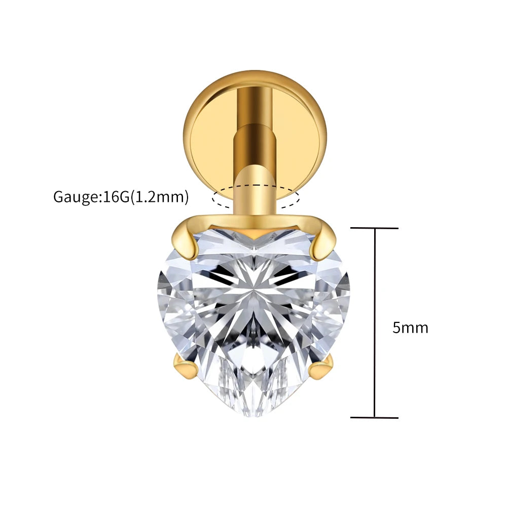 Titanium Heart CZ Labret Stud