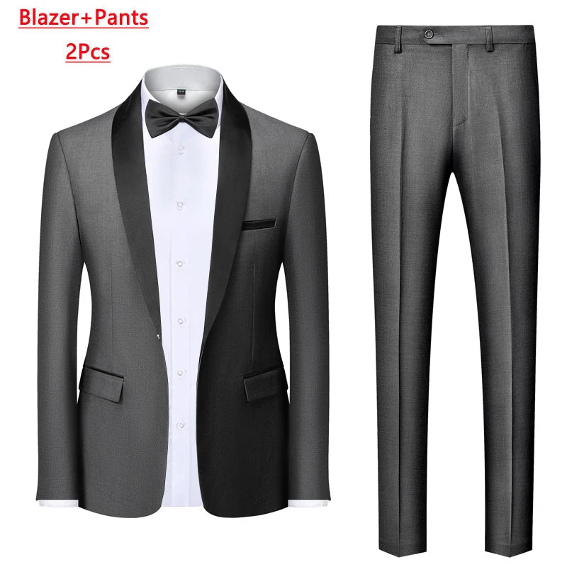 M-6XL Men's Casual Business Have Smoking Suit High End Brand Boutique Fashion Blazer Vest Pants Groom Wedding Dress Party Suit