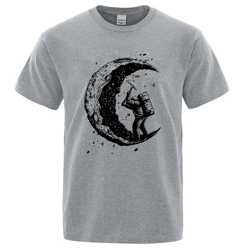 Men's Moon Print Casual T-Shirt — Breathable Cotton Blend Summer Tee