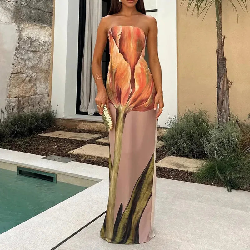 Strapless Printed Maxi Dress
