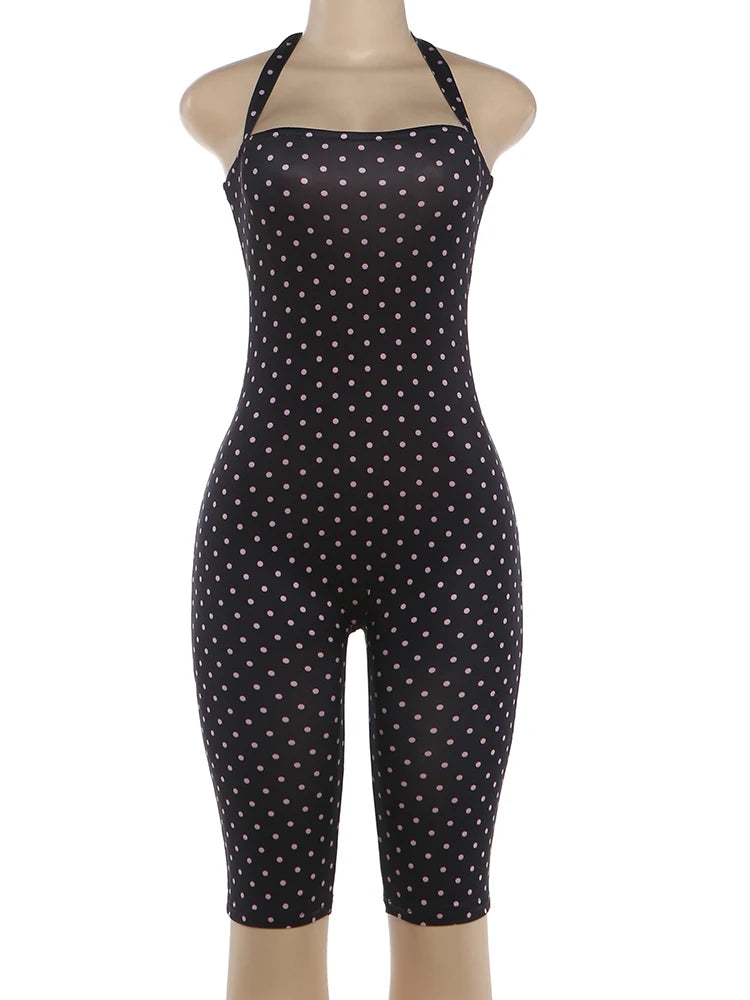 Polka Dot Off-Shoulder Playsuit | Backless Halter Romper for Women