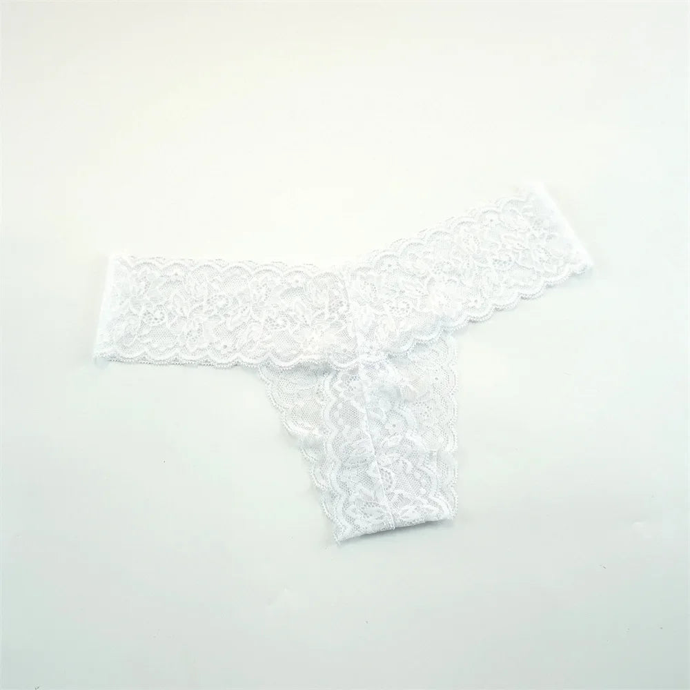 Women's Lace Thong Panties – 3-Pack Low-Rise Transparent Sexy Lingerie Set