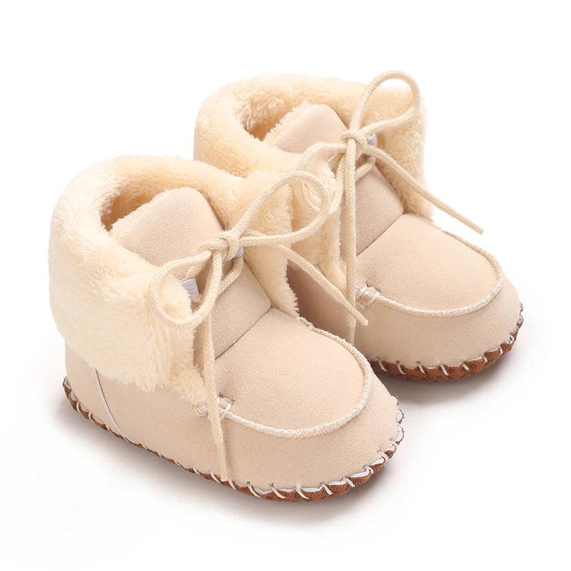 0-18M Apricot New Soft Winter Boots Baby Girl Boy Winter Warm Shoes Solid Fashion Toddler Fuzzy Balls First Walkers Kid Shoes