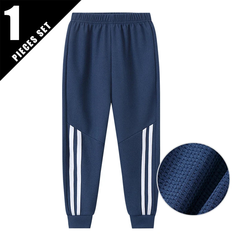 Kids Waffle Solid Sports Pants – Elastic Waist Harem Joggers (1 or 3 Pcs)