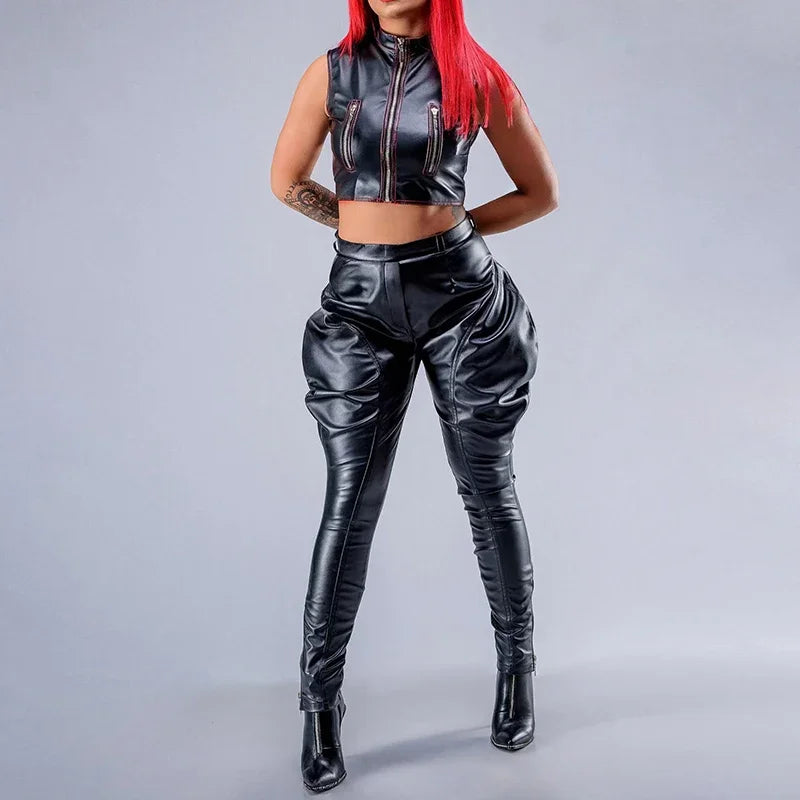 Women Faux Leather Breeches Pants Black Jodhpurs PU Casual High Waist Harem Pencil Trousers Support Custom