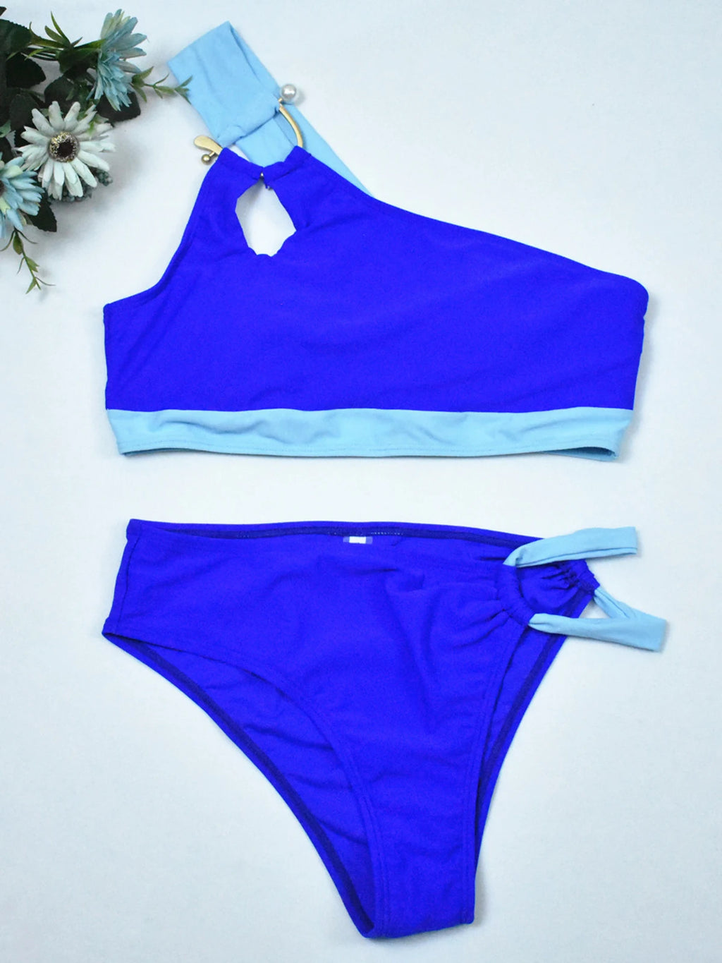 2025 New Push Up Single Shoulder Stripe Women Bikini Set High Cut Printed Bottom Padded Swimwear Summer Beachwear Bathing Suit