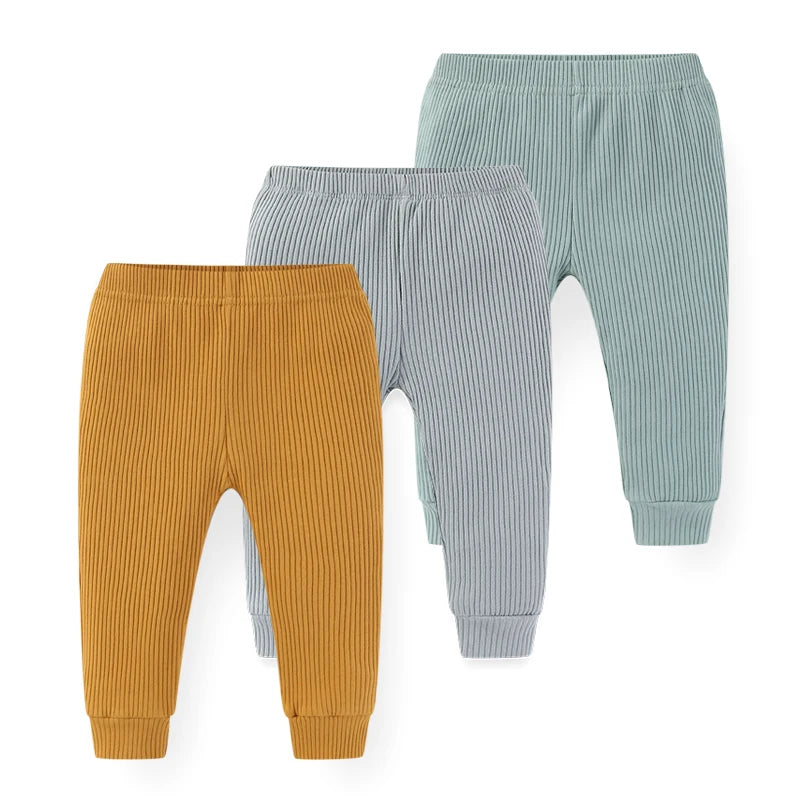 Baby Cotton Solid Pants 3-Pack – Soft Elastic Waist Trousers (0–24M)
