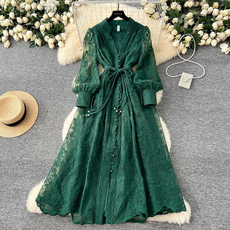 V-Neck Lace Maxi Dress