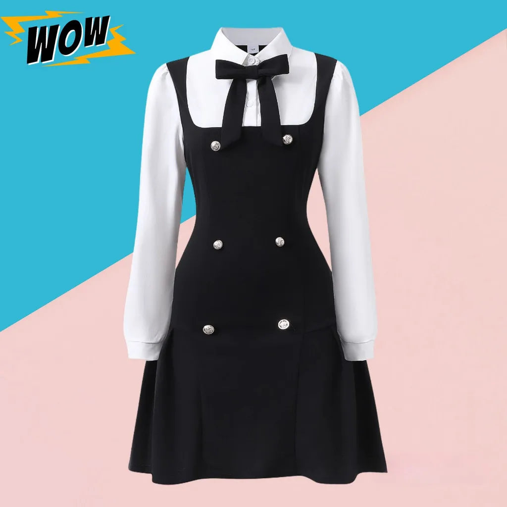 Teen Girls' Long Sleeve Preppy School Dress – Casual A-Line Dress for Ages 13–16