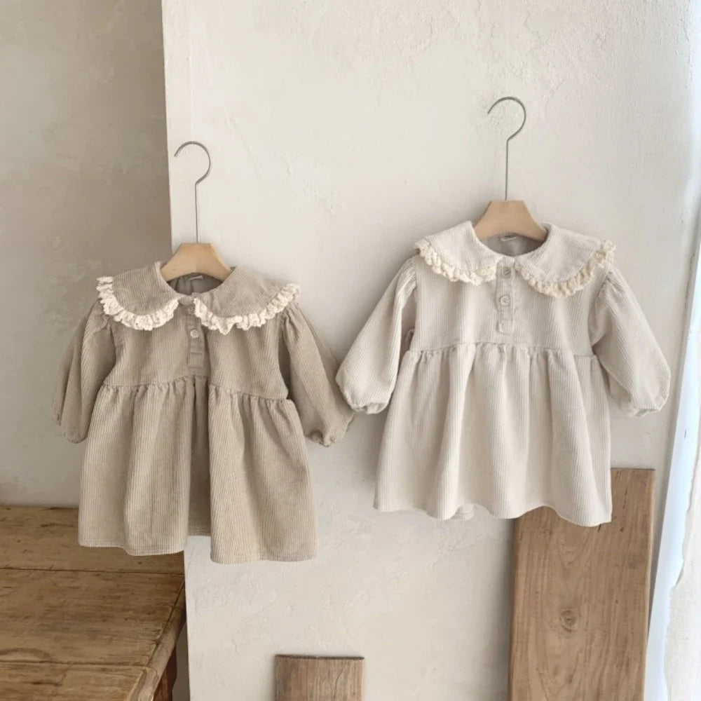 Toddler Girl Corduroy Dress — Peter Pan Collar Long Sleeve