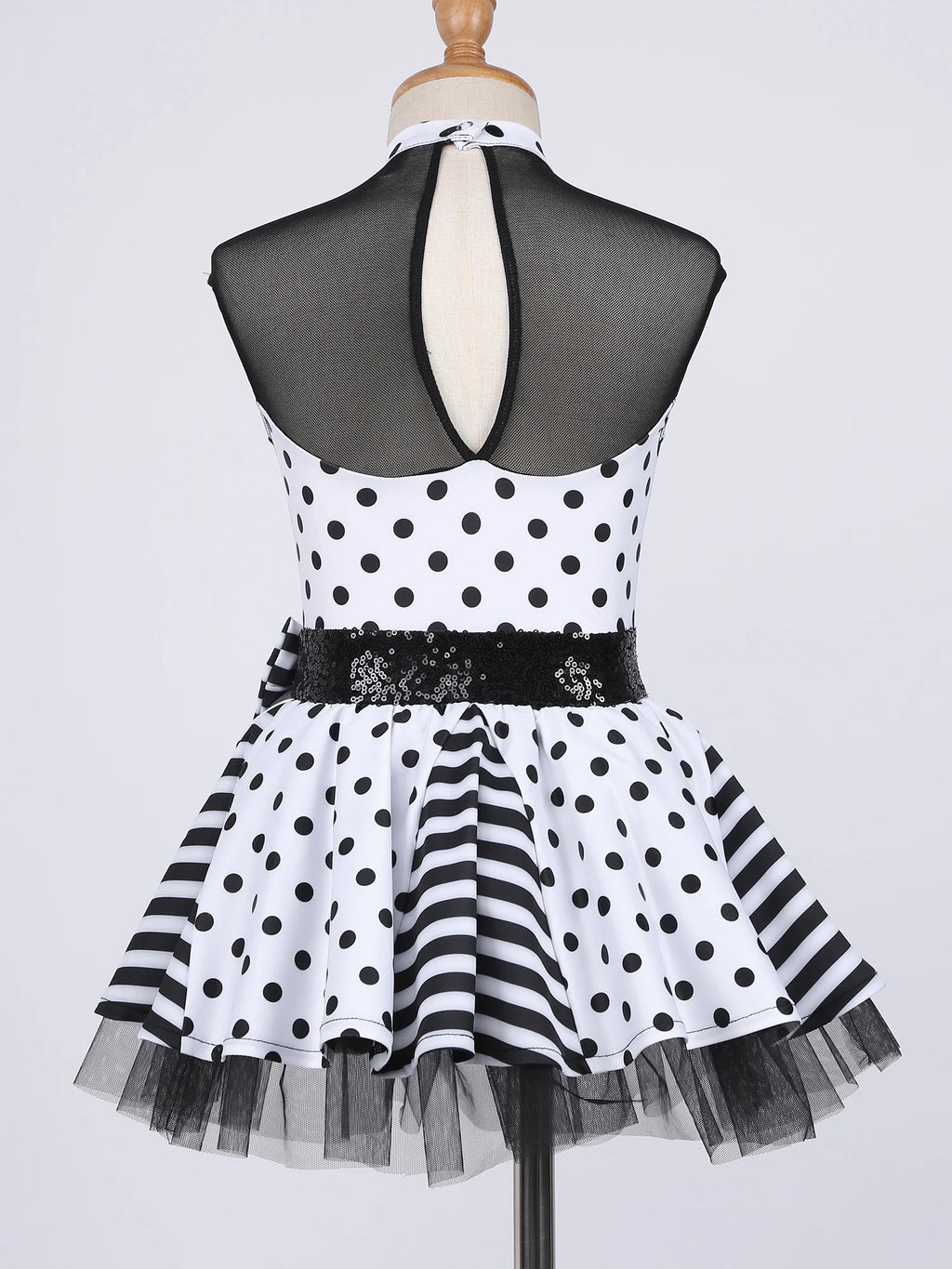Girls Jazz Latin Ballet Dance Dress Polka Dots Print Mesh Sequin Bowknot Tutu Dress Birthdays Party Wedding Flower Girl Dresses