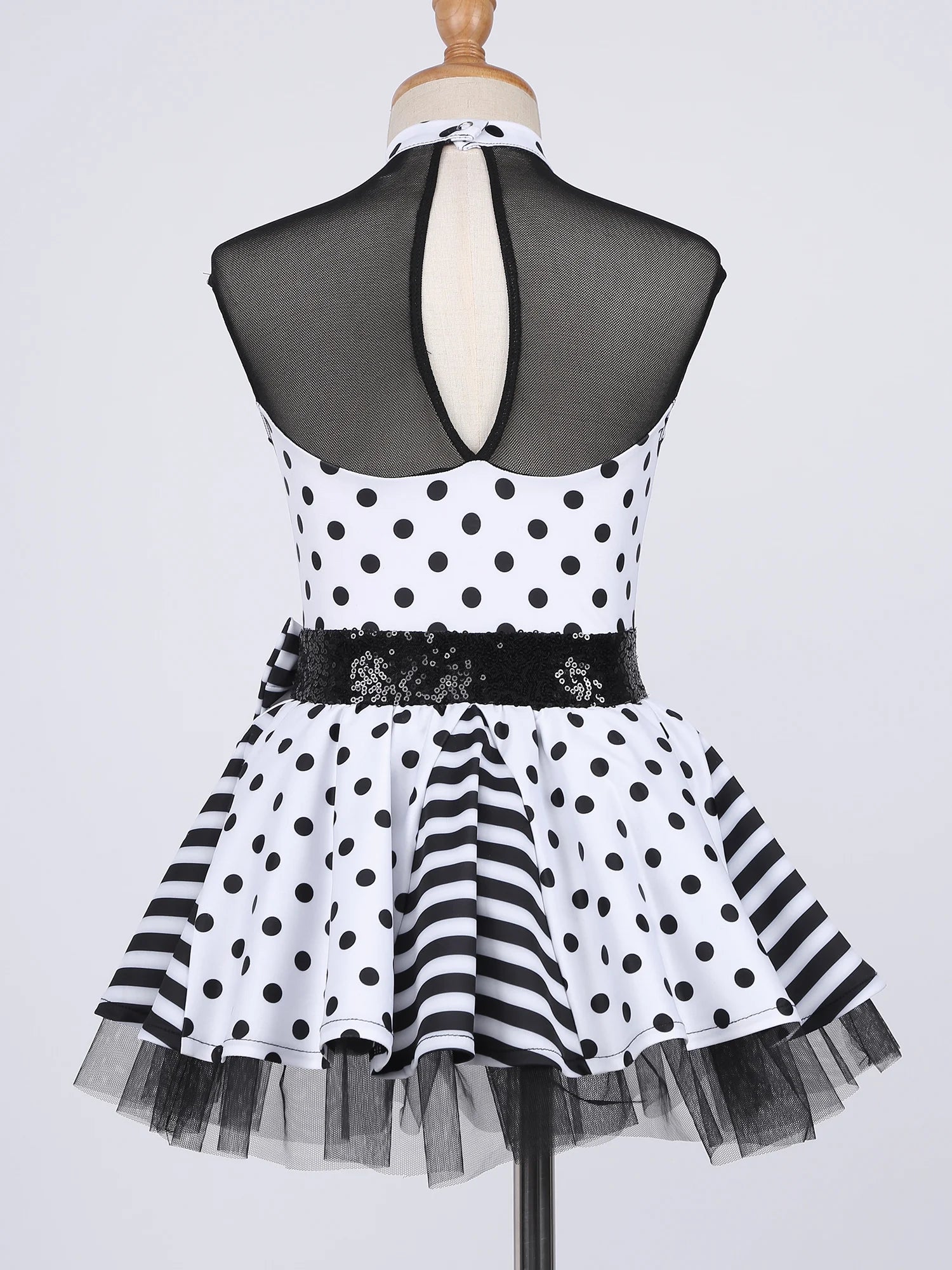 Girls Jazz Latin Ballet Dance Dress Polka Dots Print Mesh Sequin Bowknot Tutu Dress Birthdays Party Wedding Flower Girl Dresses