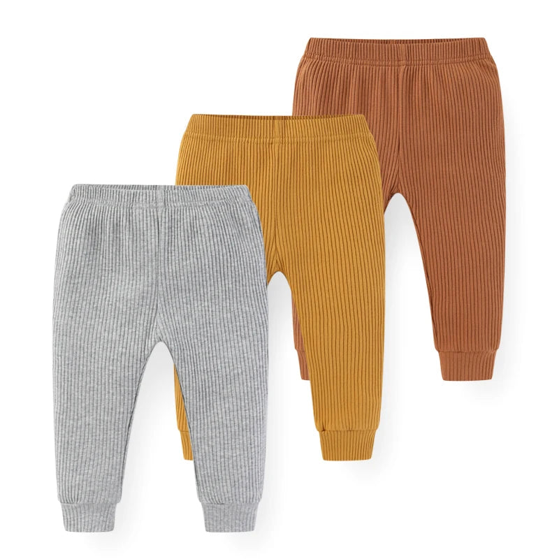 Baby Cotton Solid Pants 3-Pack – Soft Elastic Waist Trousers (0–24M)