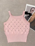 Women's Rhinestone Knit Crop Cami Top — Sleeveless Spaghetti Strap