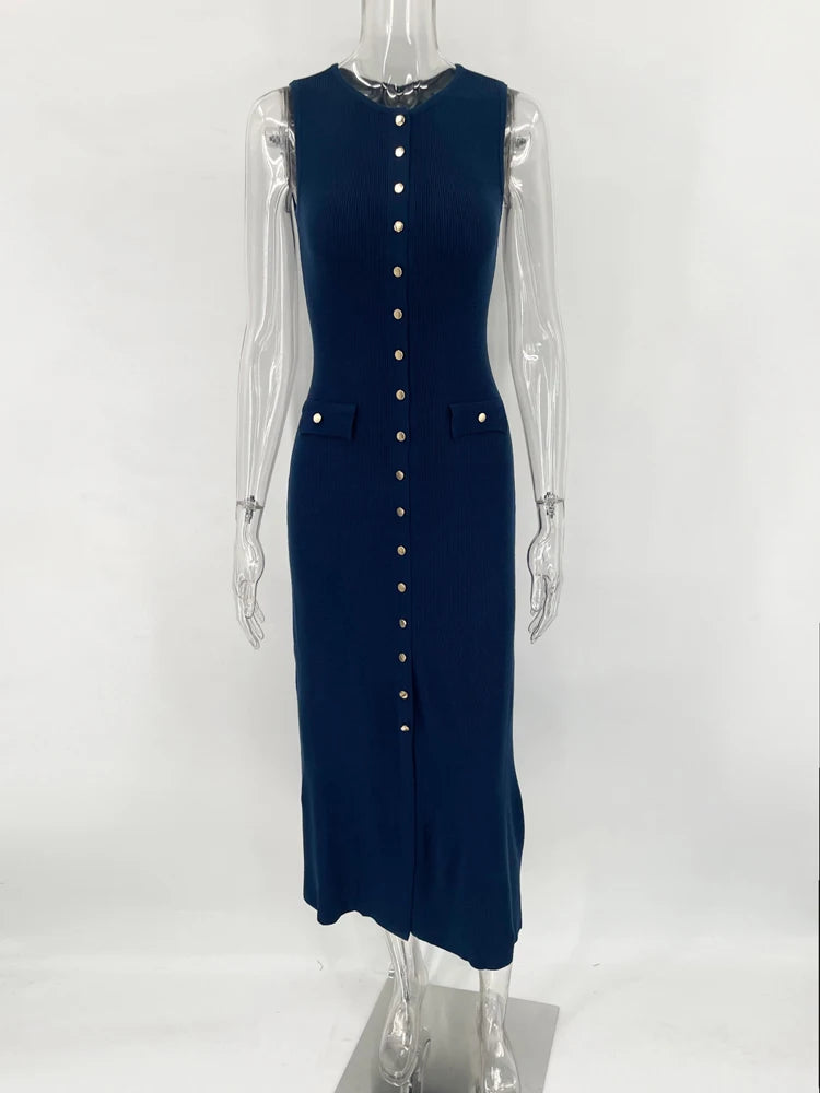 Women's Sleeveless Knit Ribbed Maxi Dress — Slim Fit, Ankle-Length