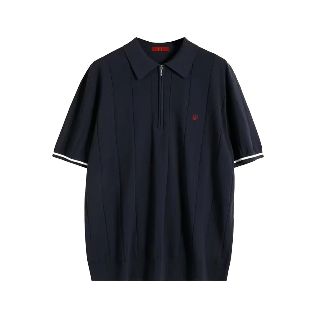 Men's Ribbed Knit Polo Shirt — Breathable Smart Casual Tee with Embroidery