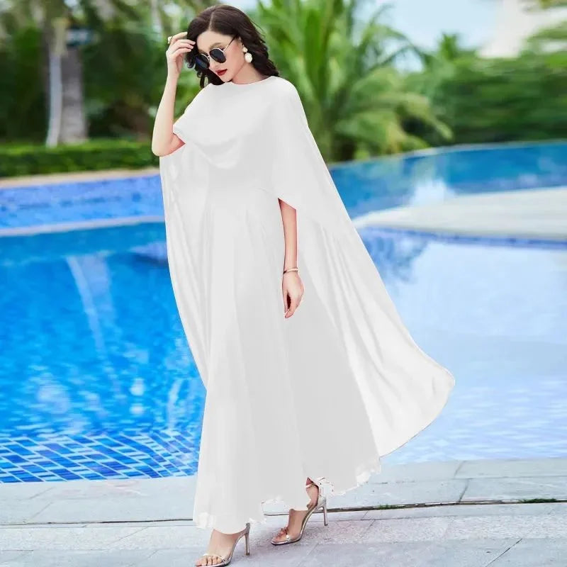 Women's Bohemian Chiffon Maxi Dress & Shawl Set – Spaghetti Strap A-Line
