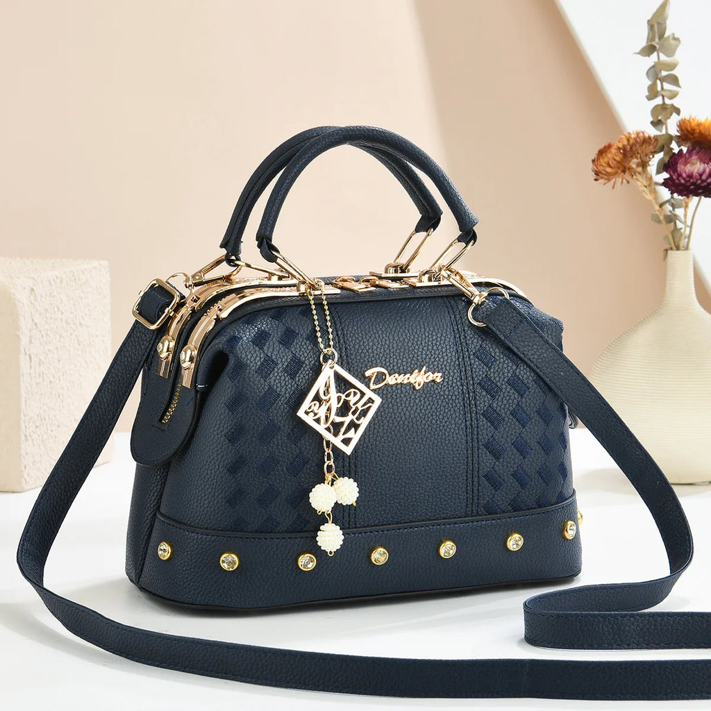Fashionable Minimalist Women's Handbag Crossbody Shoulder Bag PU Material City Style Small Square Bag Metal Rivet Detail
