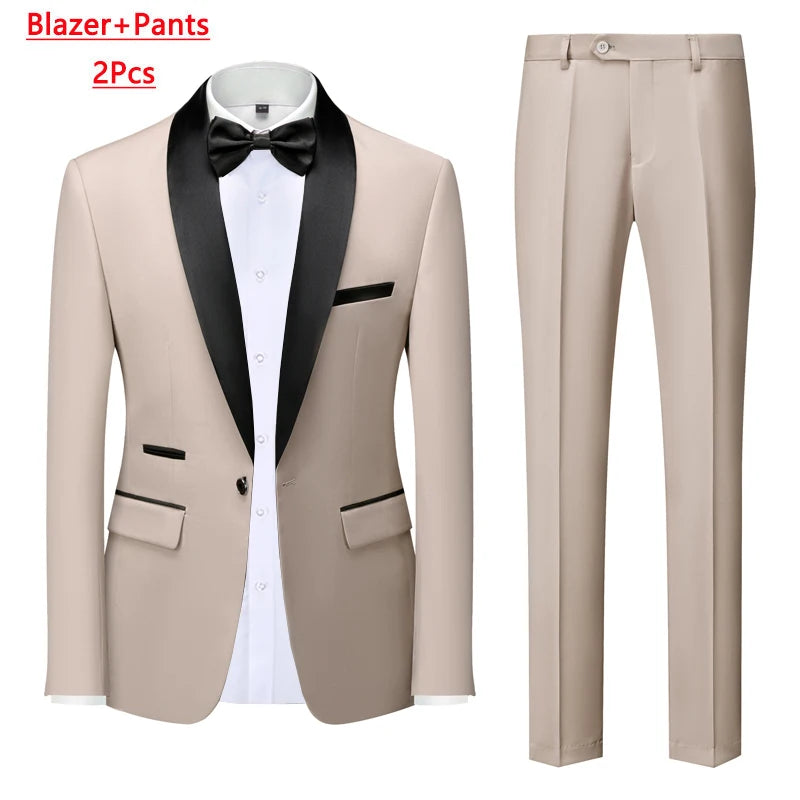 M-6XL Men's Casual Business Have Smoking Suit High End Brand Boutique Fashion Blazer Vest Pants Groom Wedding Dress Party Suit