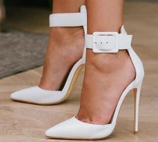 Linamong Elegant Fashion Pointed Toe Stiletto Heel Pumps Ankle Strap Buckle Red Black Gold High Heels Formal Dress Shoes