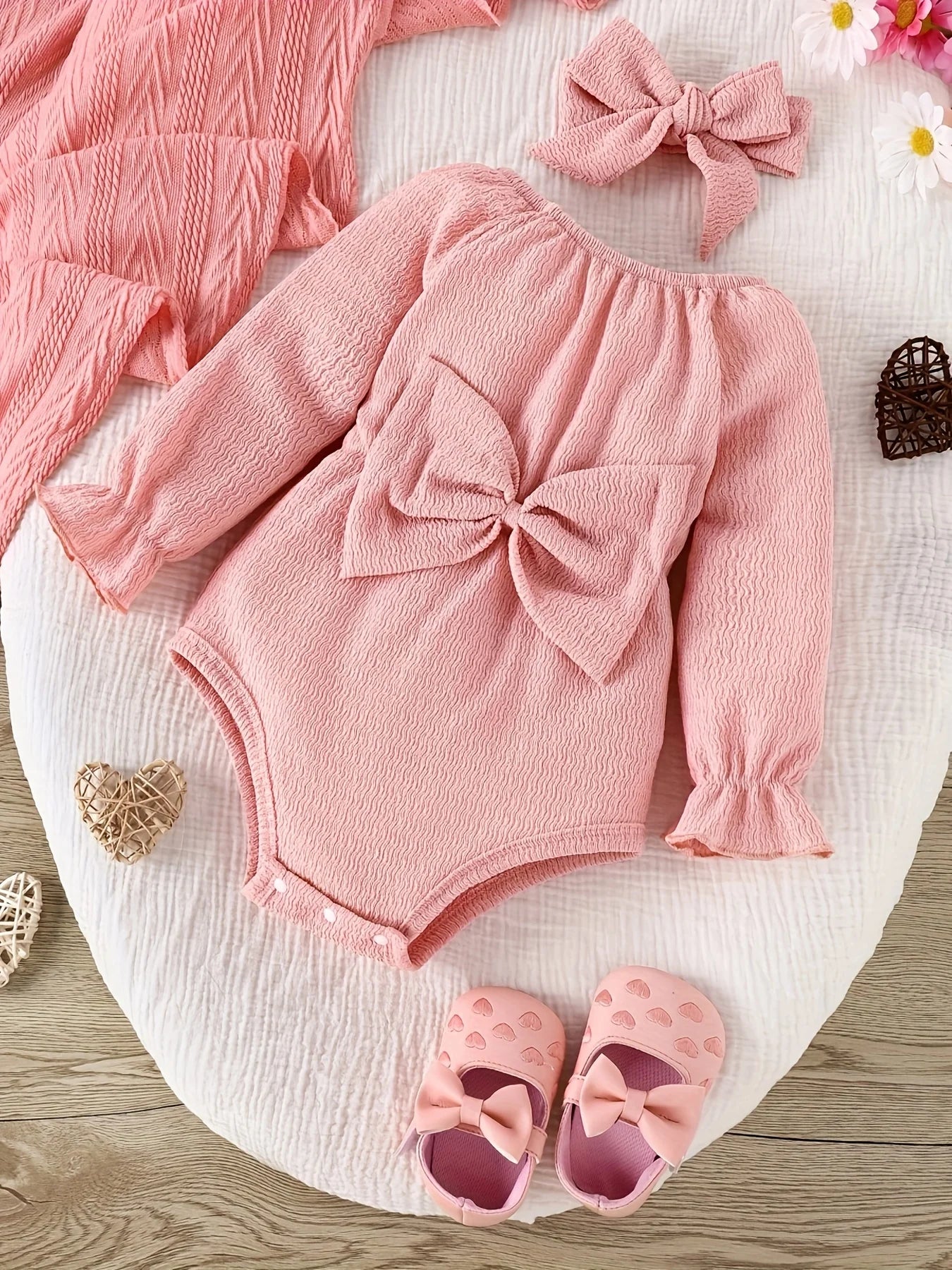 Baby Girl Long-Sleeve Onesie & Kerchief Set — Bow 2-Piece