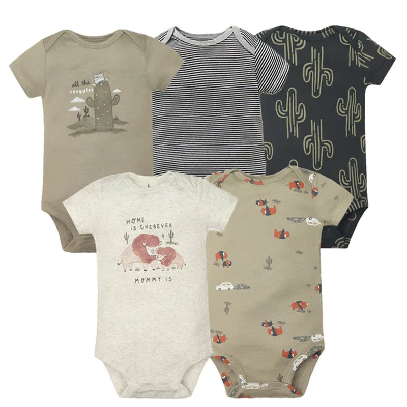 Baby Cotton Cartoon Romper – Short Sleeve Jumpsuit (0–24M)
