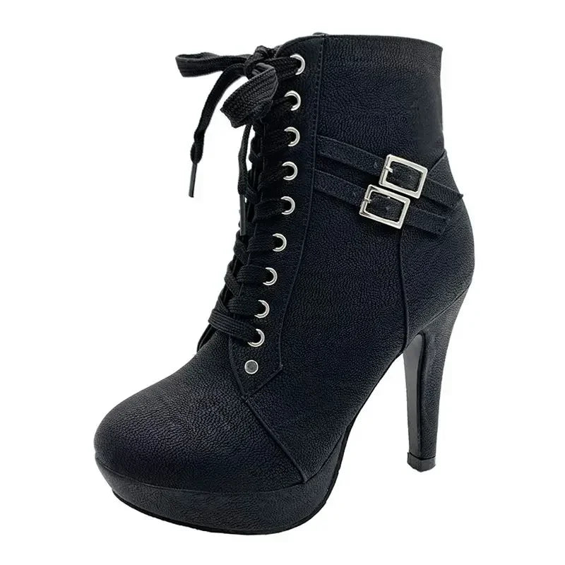 Women's High Heel Platform Ankle Boots – Lace-Up Stiletto Dress Boots
