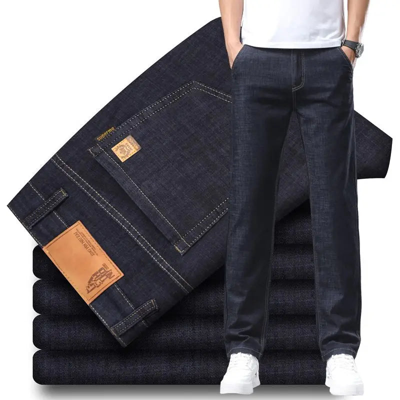 Men's Slim Straight Stretch Jeans – Lightweight Smart Casual Denim Pants