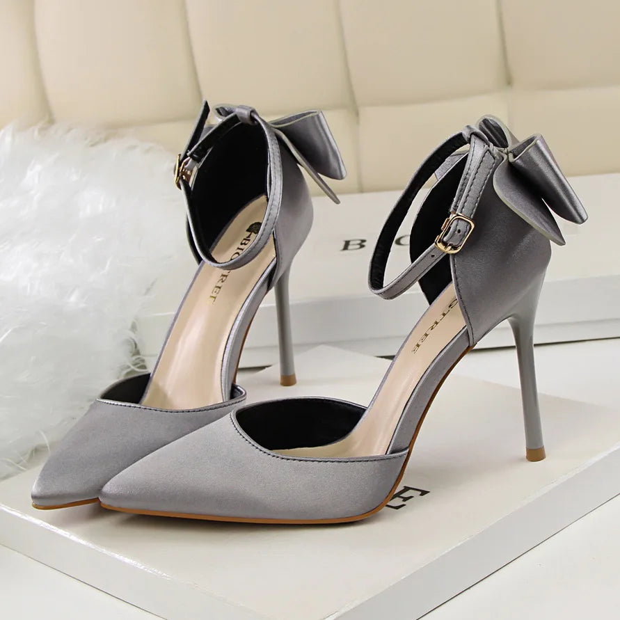 Women's High Heel Bow Sandals – Satin Ankle Strap Stiletto Heels 8cm & 10cm