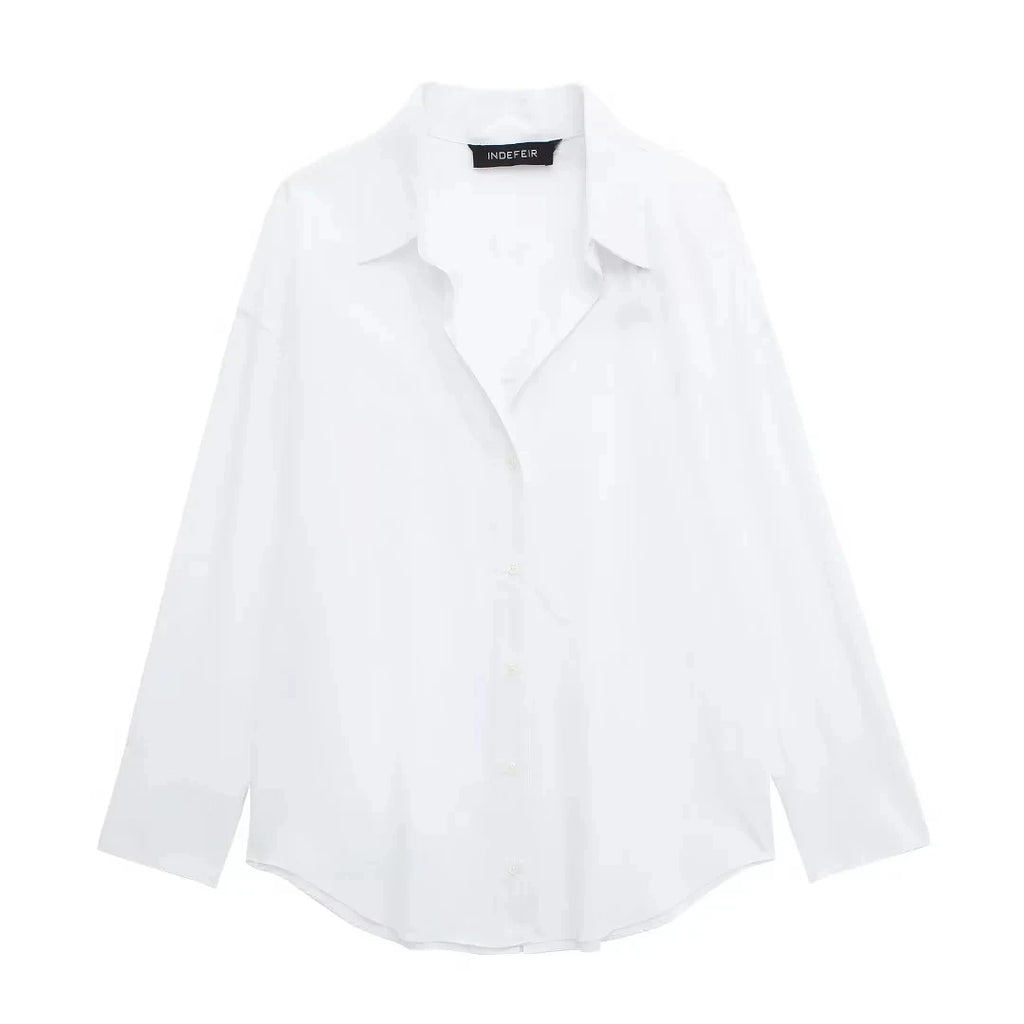 Women's Elegant Lapel Long Sleeve Loose Blouse — Office Lady Button-Down Shirt | 5 Colors | XS–L